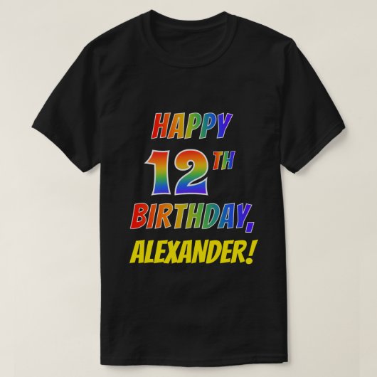Rainbow Look HAPPY 12TH BIRTHDAY + aangepaste naam T-shirt (Design voorkant)
