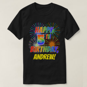 Rainbow Look HAPPY 5TH VERJAARDAG; Vuurwerk + Naam T-shirt