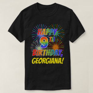 Rainbow Look HAPPY 9TH BIRTHDAY; Vuurwerk + Naam T-shirt