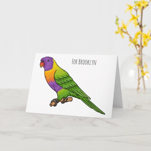 Rainbow loriket bird cartoon kaart (Gele Bloem)