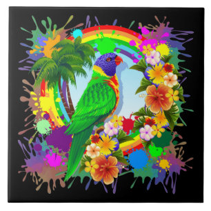 Rainbow Loriket Parrot Ceramic Photo Tile Tegeltje