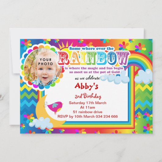 Rainbow lotsa kleuren verjaardaguitnodiging kaart (Voorkant)