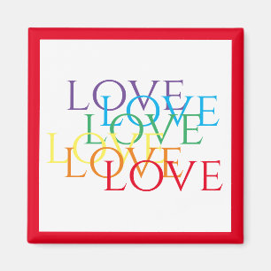 RAINBOW LOVE Carré Magnet / Rouge