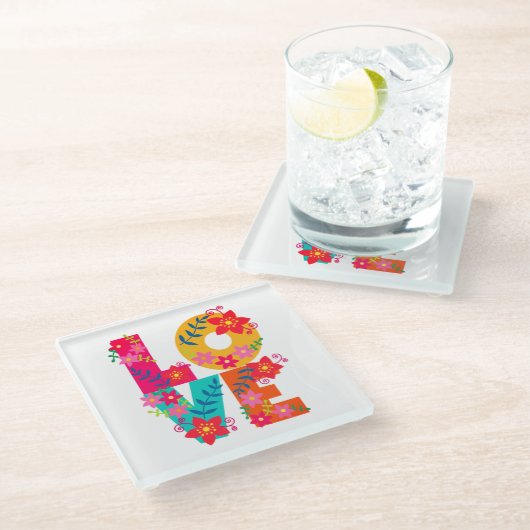 Rainbow Love Glazen Onderzetter (Schuin)