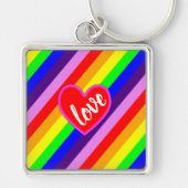 Rainbow Love Heart Classic Pride Dynamic Stripes Sleutelhanger (Voorkant)