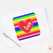Rainbow Love Heart Classic Pride Horizontal Stripe Vierkante Sticker (Envelop)