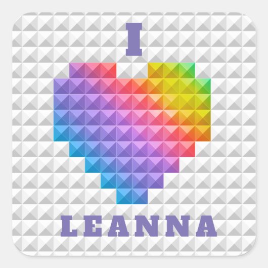 Rainbow Love Heart Geometric Pattern Personalized Vierkante Sticker (Voorkant)