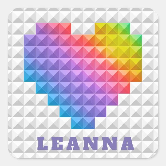 Rainbow Love Heart Geometric Pattern Personalized Vierkante Sticker (Voorkant)