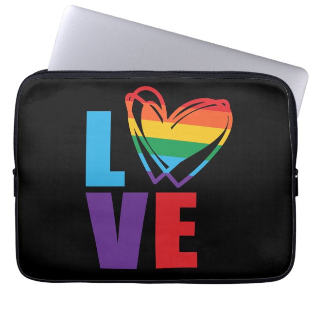 Rainbow Love Heart LGBTQ Support Laptop Sleeve (Voorkant)