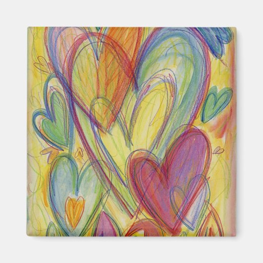 Rainbow Love Hearts Inspirational Fridge Magnet (Devant)