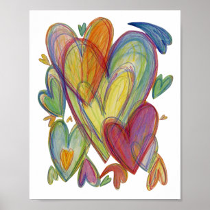 Rainbow Love Hearts Peinture Art Poster Prints