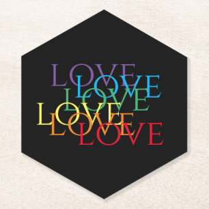 RAINBOW LOVE II Pointed Hexagon Paper Coasters Kartonnen Onderzetters