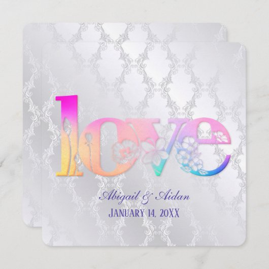 Rainbow Love on Wedding Satin Invitation Kaart (Voorkant / Achterkant)