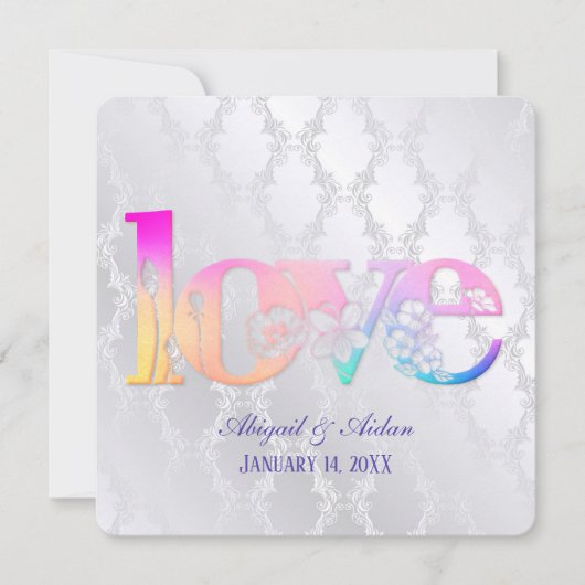 Rainbow Love on Wedding Satin Invitation Kaart (Voorkant)