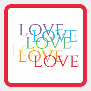 RAINBOW LOVE Petits Stickers Carré / Rouge