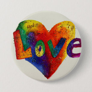 Rainbow Love Word Art Painting Button of pin