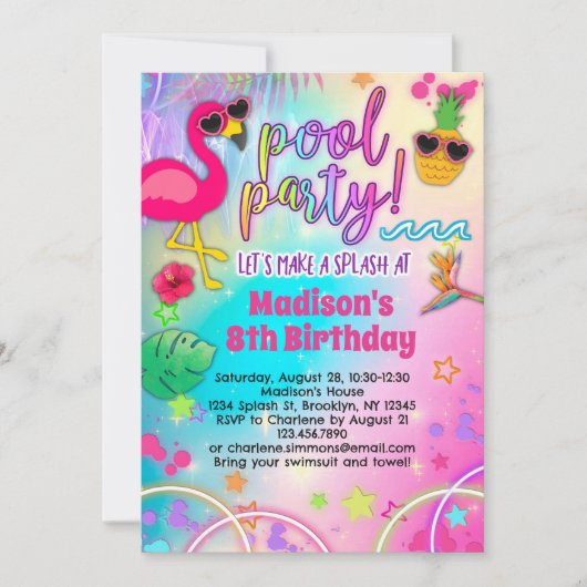 Rainbow Luau Pool Party Anniversaire Invitation (Devant)