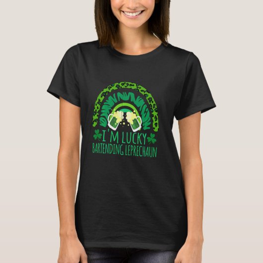 Rainbow Lucky Bartending Leprechaun Bartender St P T-shirt (Voorkant)