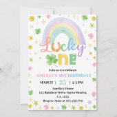 Rainbow Lucky One Eerste Verjaardag Uitnodiging (Voorkant)