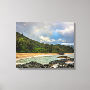 Rainbow, Lumaha'i Beach, Kauai, Hawaii Photography Canvas Afdruk