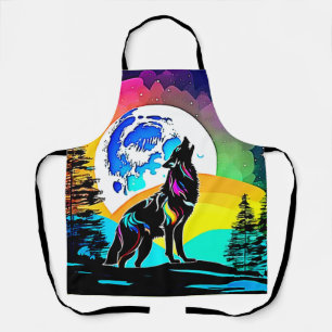 Rainbow Lunar Wolf Howl Art Schort