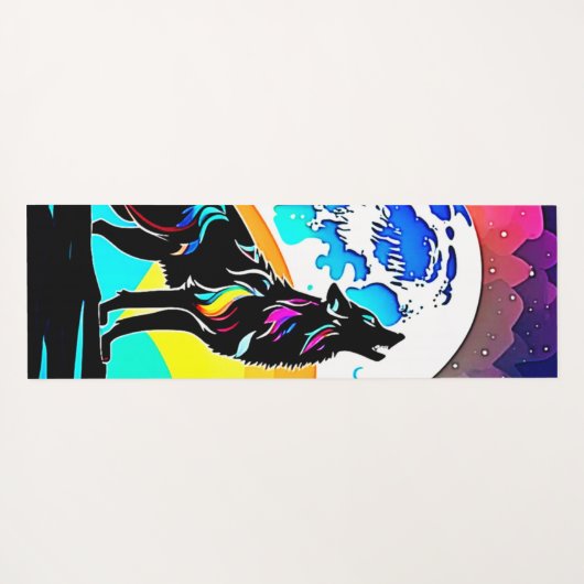 Rainbow Lunar Wolf Howl Art Yogamat (Achterkant (horizontaal))