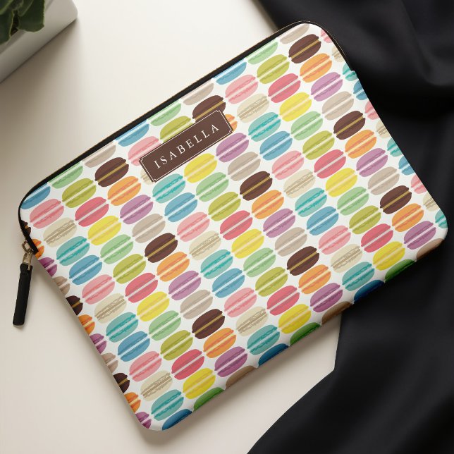Rainbow Macarons Pattern Gepersonaliseerd Laptop Sleeve (Creator heeft geüpload)