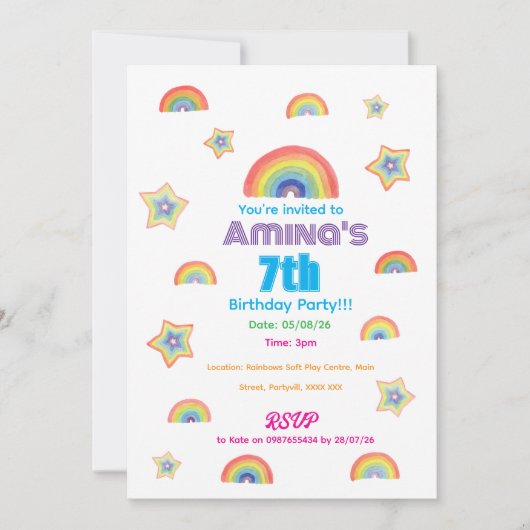 Rainbow Magic Childrens Birthday Invitation Kaart (Voorkant)