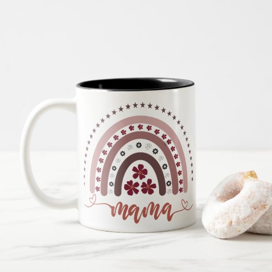 Rainbow Mama Graphic Retro Design Mug (Avec donut)