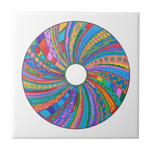 Rainbow Mandala Ceramic Tile, Art Tile Tegeltje (Voorkant)