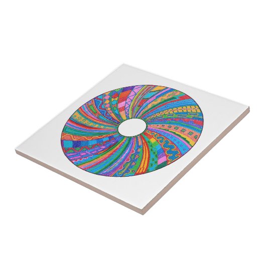 Rainbow Mandala Ceramic Tile, Art Tile Tegeltje (Zijkant)