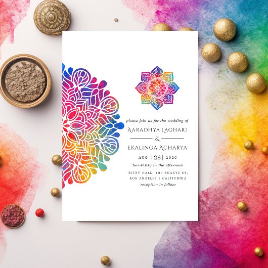 Rainbow Mandala Indian Wedding Kaart
