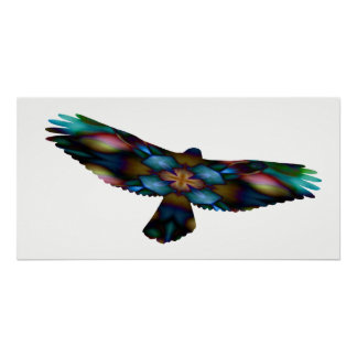 Rainbow Mandala Kaleidoscope Hawk in vlucht Perfect Poster