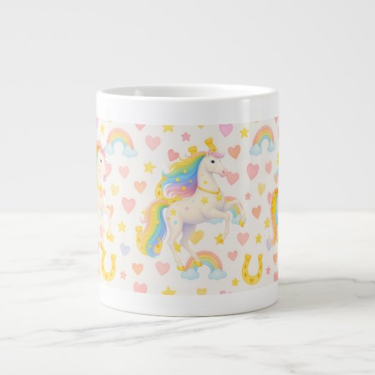 Rainbow Mane Horses Coffee Mug — Cooper & Cody Extra Grote Beker (Voorkant)