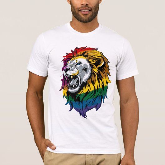 Rainbow Mane Roaring Lion LGBTQ+ Pride T-shirt (Voorkant)