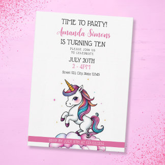 Rainbow Mane Sparkle Unicorn Girl 10th Birthday Kaart