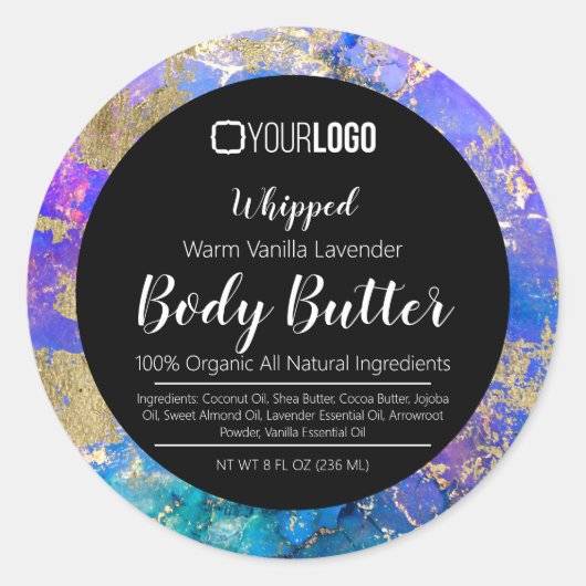 Rainbow Marble Gold Foil & LOGO Body Butter Label (Voorkant)