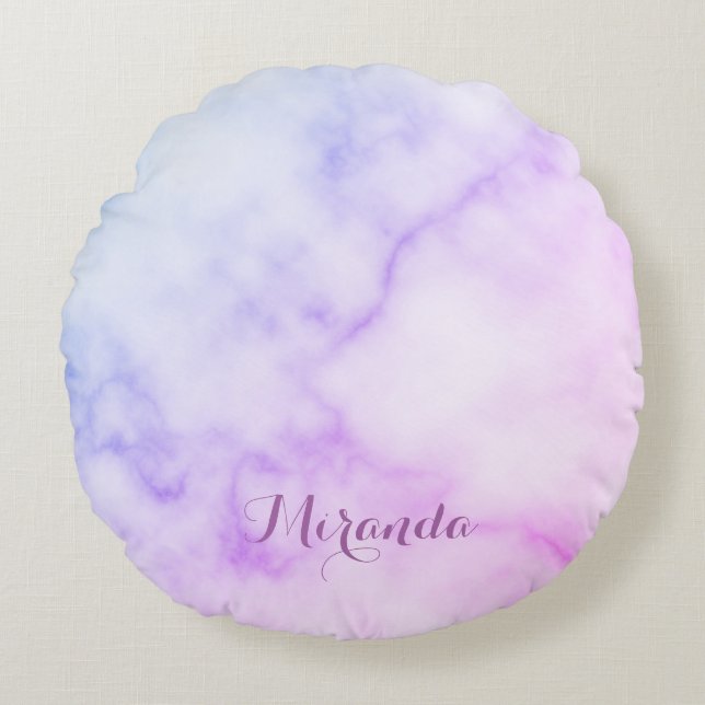 Rainbow Marble Pattern met persoonlijke naam Rond Kussen (Voorkant)