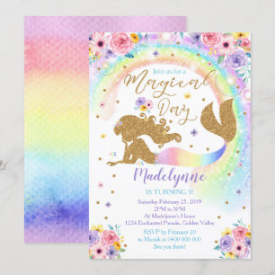 Rainbow Mermaid Invitation Kaart