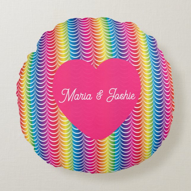 Rainbow Mermaid Pride Heart Rond Kussen (Voorkant)