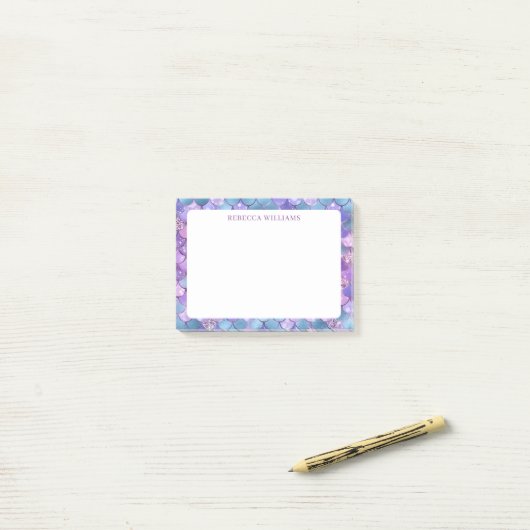 Rainbow Mermaid Scale Pattern Name Sjabloon Post-it® Notes (Op bureau)