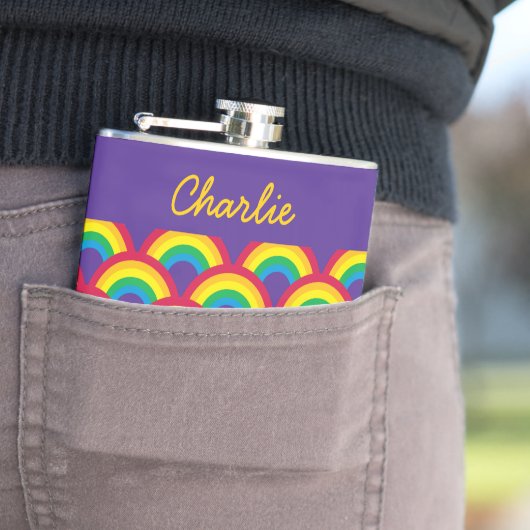 Rainbow Mermaid Scale Small Custom Name Flask Heupfles (Voorbeeld)