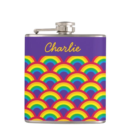 Rainbow Mermaid Scale Small Custom Name Flask Heupfles (Voorkant)