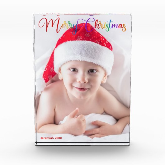Rainbow Merry Christmas Script Overlay Baby Fotoblokken (Voorkant)