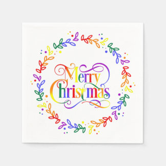 Rainbow Merry Kerstmis Wreatpaper Napkins Servet