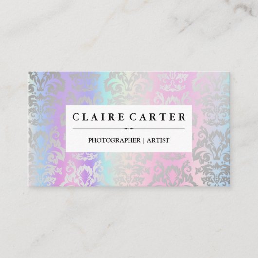 Rainbow Metallic Blend | Silver Damask Pattern Visitekaartje (Voorkant)