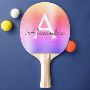 Rainbow Metallic Foil Monogram Name Initiaal Tafeltennisbatje