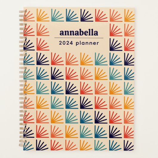 Rainbow Mid Century Modern Patroon Monogram Planner (Voorkant)