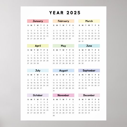Rainbow Minimalist 2025 Kalender Poster (Voorkant)