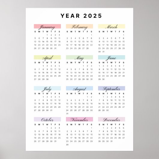 Rainbow Minimalist 2025 Kalender Poster (Voorkant)